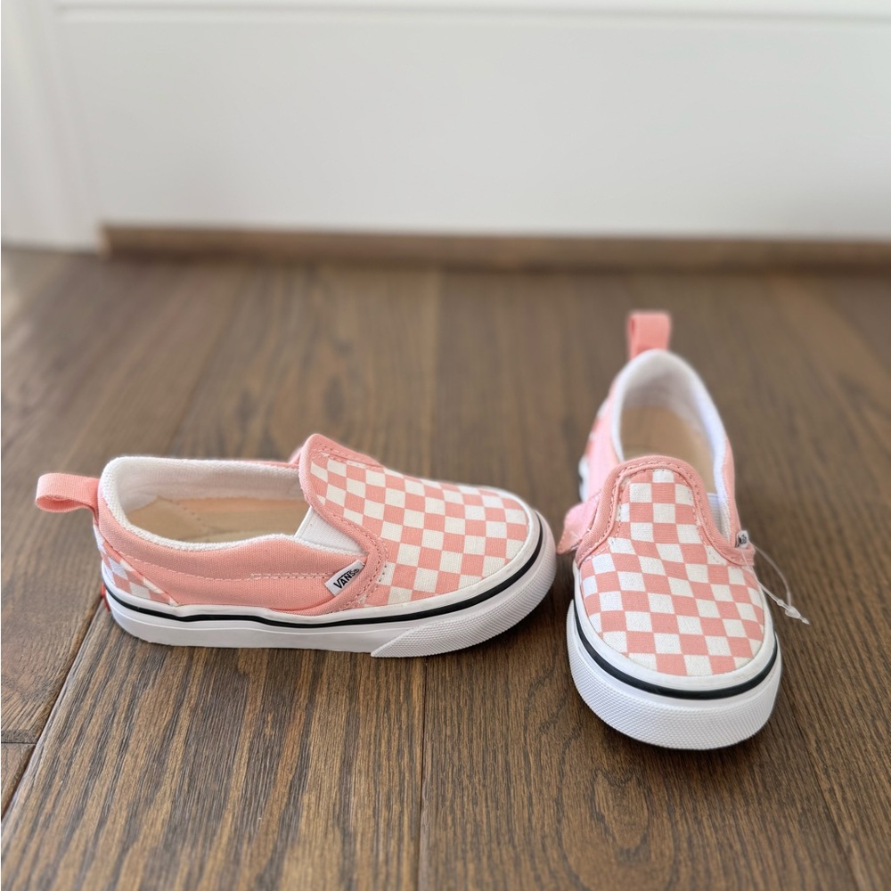 Vans Kids Pink and White Checkered Slip-On Sneakers